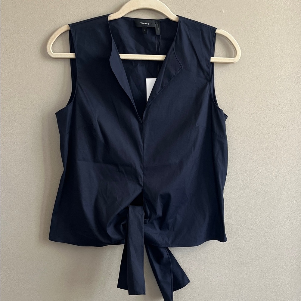 Theory Tie Front Sleeveless Shell Eclipse Wealth navy size small